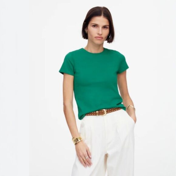 Madewell Tops - Madewell Slim Shrunken Tee Green XXS 100% Cotton Essential Lightweight Crew